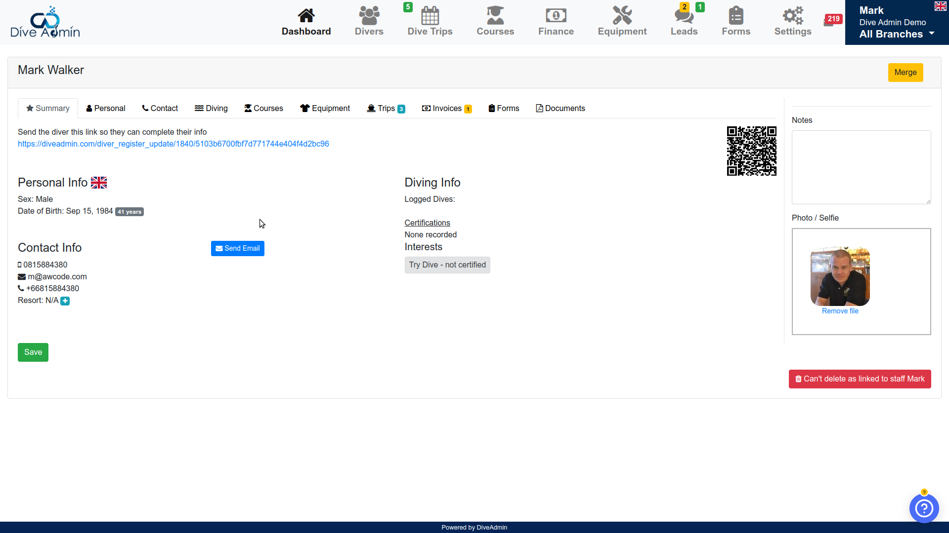 Dive Admin Dashboard - Diver Records